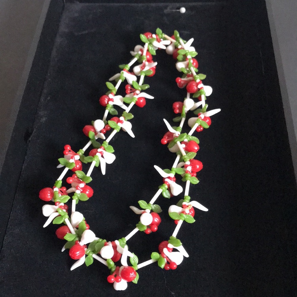 Vintage 60s Plastic Fruit Necklace 38” Long